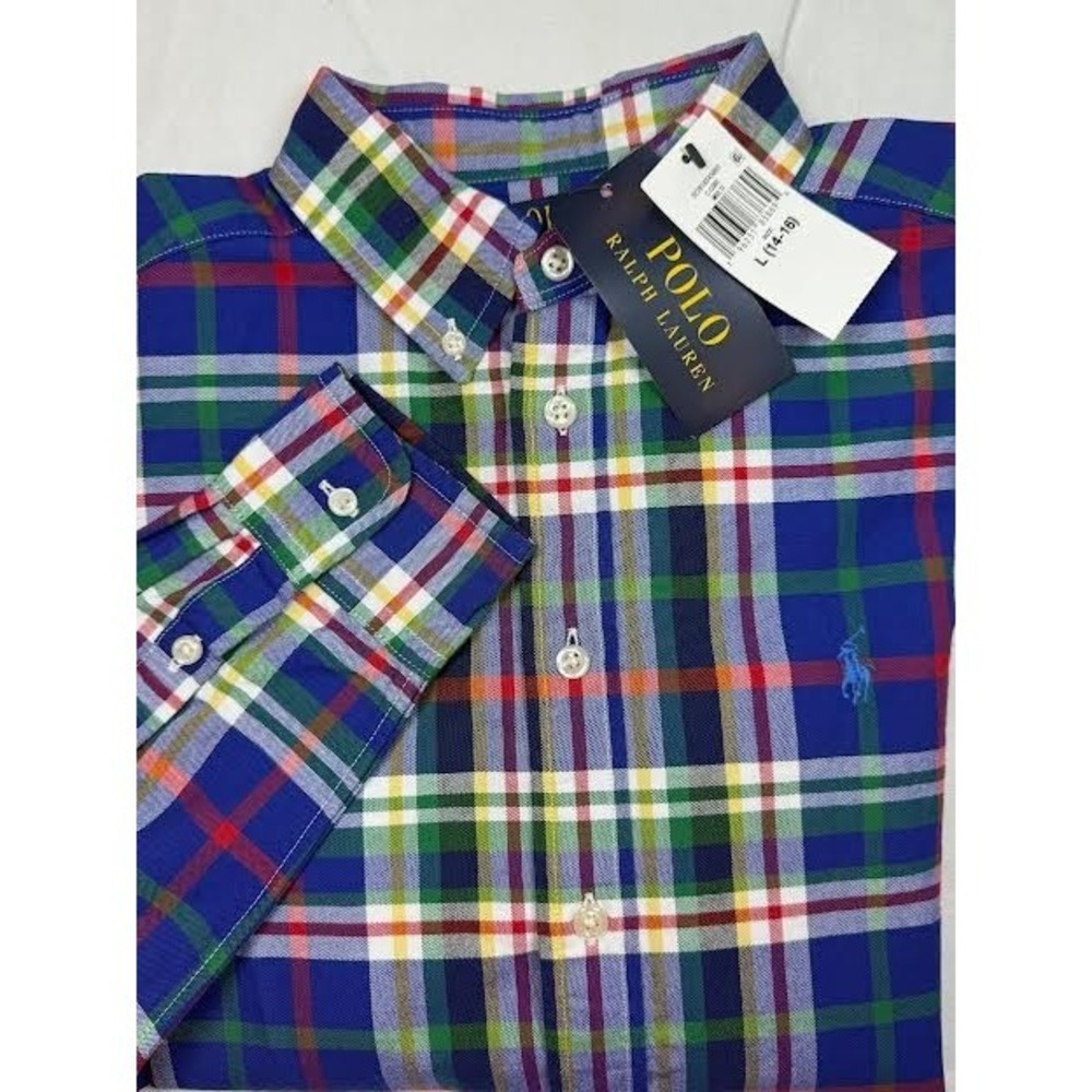 Polo Ralph Lauren Blue Plaid Cotton Button Down Shirt Boy's Size L (16-18) - NWT - Picture 7 of 7